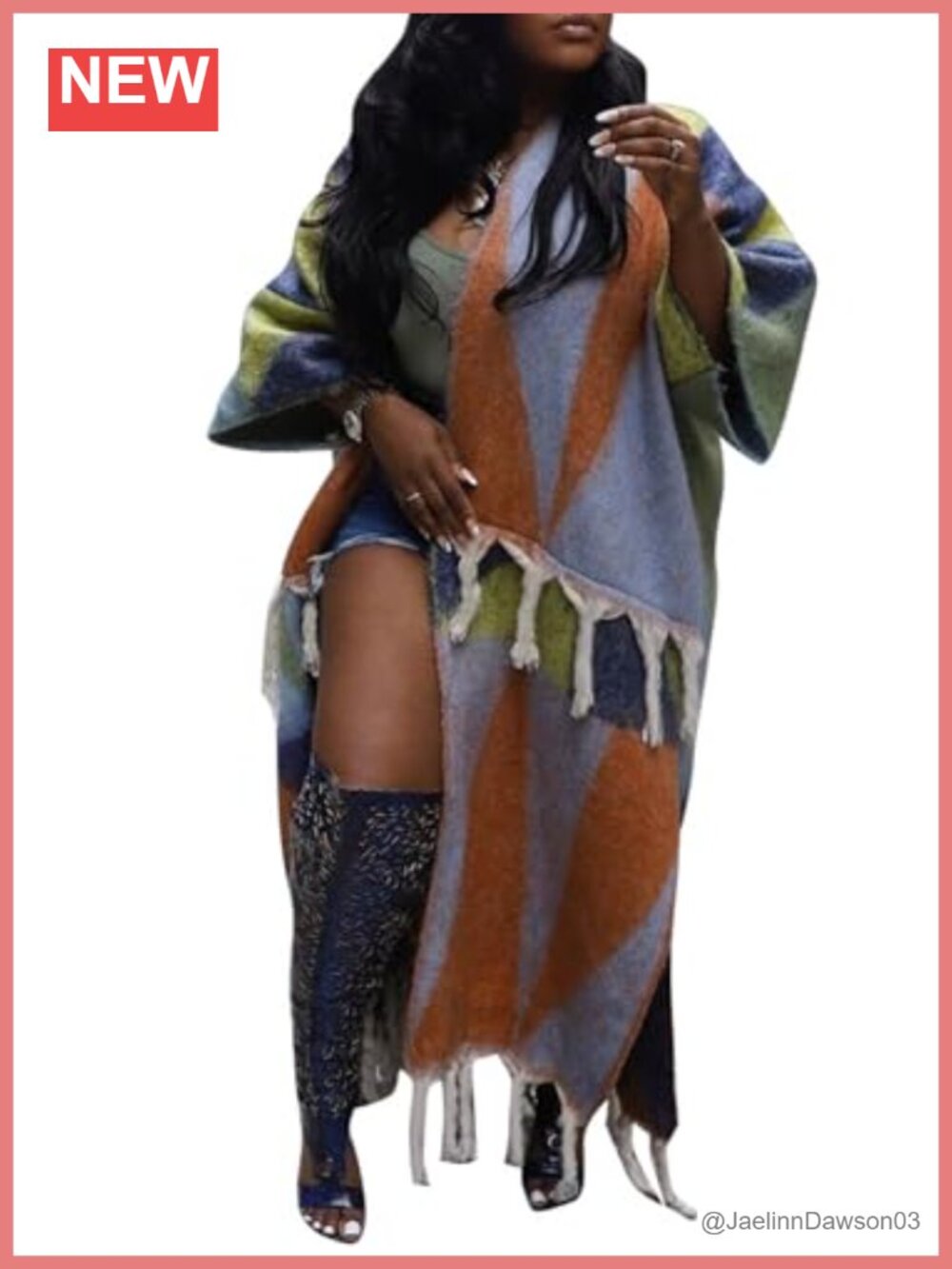 Women Long Open Front Fringe Tassel Maxi Cardigan Poncho Sweater